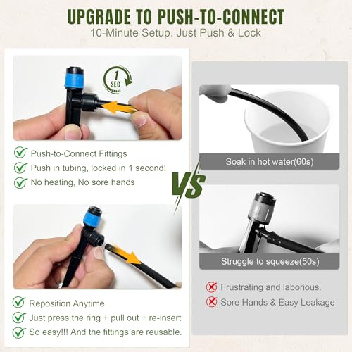 Spalolen PushtoConnect Drip Irrigation System Kit Complete Premium Garden Watering System with 50FT 12 Mainline LeakResistant Quick Connect Fittings Adjustable Drip Emitters for Raised Beds Greenhouse - Image 3