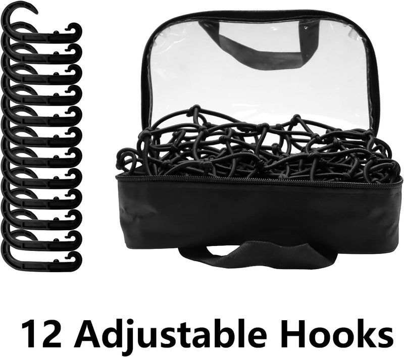 Funmit 22"x38" Cargo Net Stretches to 44"x76", Latex Bungee Cargo Net with 2"X2" Small Mesh and 12 Adjustable Plastic Hooks, for Car ATV Boat SUV Van Trailer Snowmobile (Black) - Image 5
