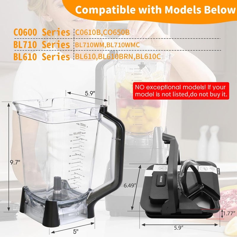 CLLOMAGY 72oz XL Replacement Pitcher for Ninja Blender Top Lid Replacement,72oz Pitcher Blender Parts for Ninja BL610 BL710WM CO610B CO650B Series,NEW Model Top Lid with Rim/Handle Extension ONLY - Image 2