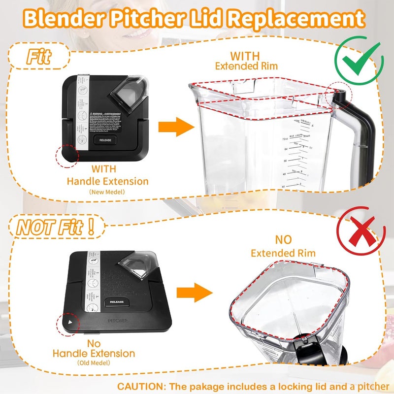 CLLOMAGY 72oz XL Replacement Pitcher for Ninja Blender Top Lid Replacement,72oz Pitcher Blender Parts for Ninja BL610 BL710WM CO610B CO650B Series,NEW Model Top Lid with Rim/Handle Extension ONLY - Image 3