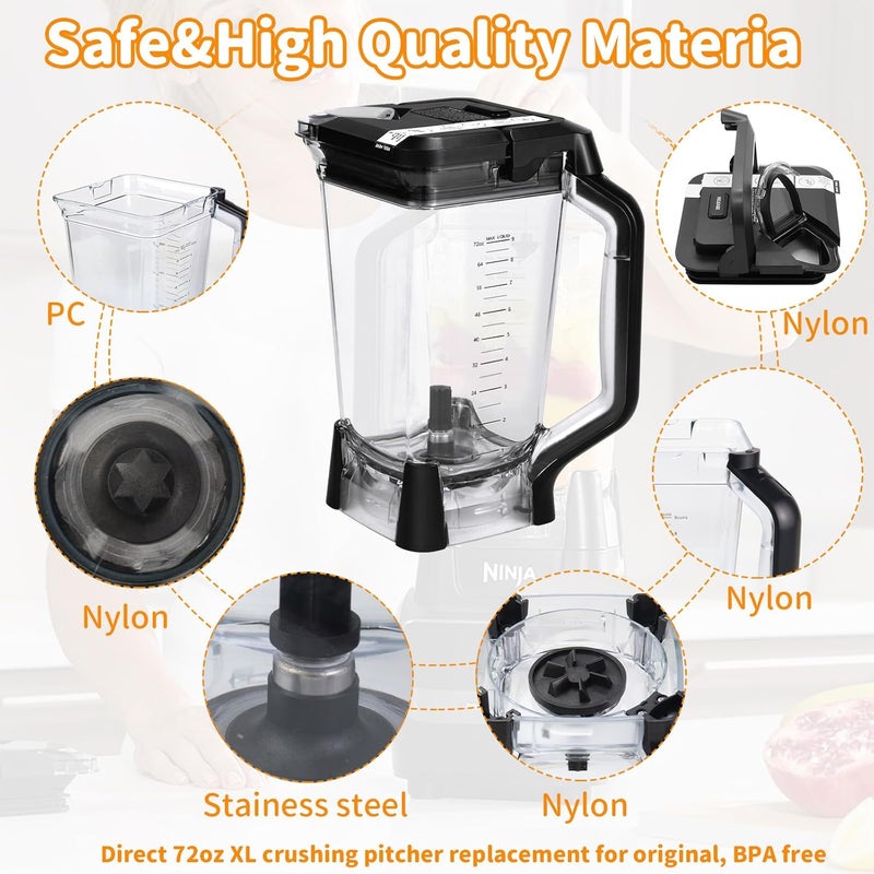 CLLOMAGY 72oz XL Replacement Pitcher for Ninja Blender Top Lid Replacement,72oz Pitcher Blender Parts for Ninja BL610 BL710WM CO610B CO650B Series,NEW Model Top Lid with Rim/Handle Extension ONLY - Image 5