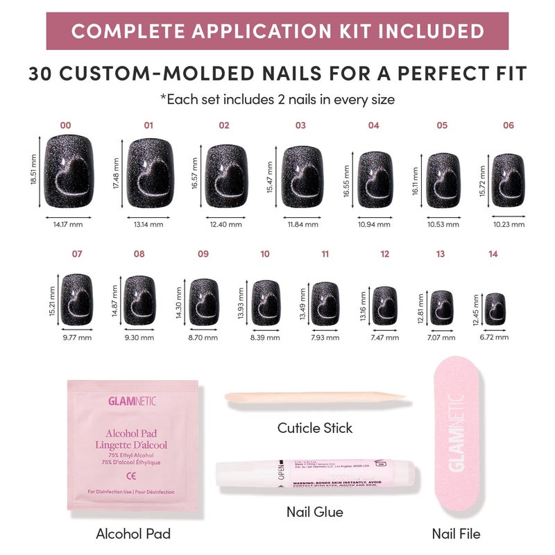Glamnetic Valentines Day Glamnetic Press On Nails - Midnight Romance | Short Squoval Black Fake Nails with Magnetic Cat-Eye Design & Finish, Salon Quality | 15 Sizes - 30 Nail Kit with Glue - Image 4