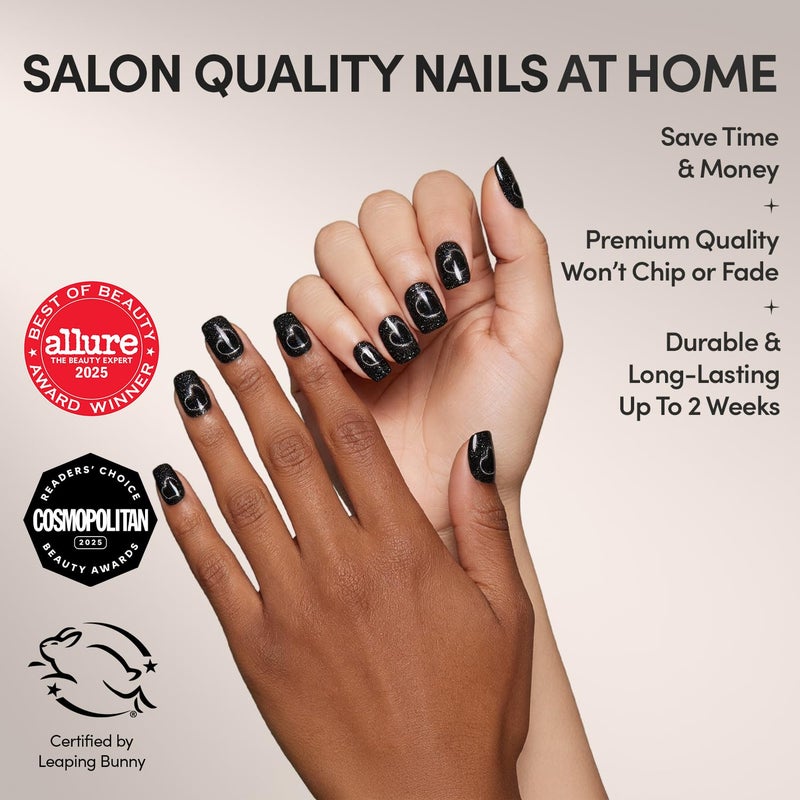 Glamnetic Valentines Day Glamnetic Press On Nails - Midnight Romance | Short Squoval Black Fake Nails with Magnetic Cat-Eye Design & Finish, Salon Quality | 15 Sizes - 30 Nail Kit with Glue - Image 2