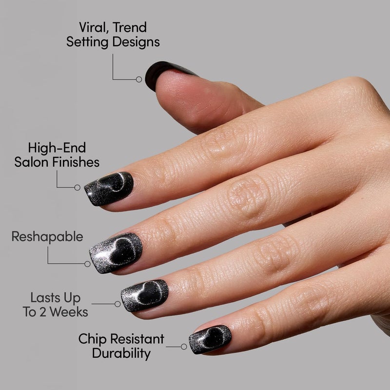 Glamnetic Valentines Day Glamnetic Press On Nails - Midnight Romance | Short Squoval Black Fake Nails with Magnetic Cat-Eye Design & Finish, Salon Quality | 15 Sizes - 30 Nail Kit with Glue - Image 3