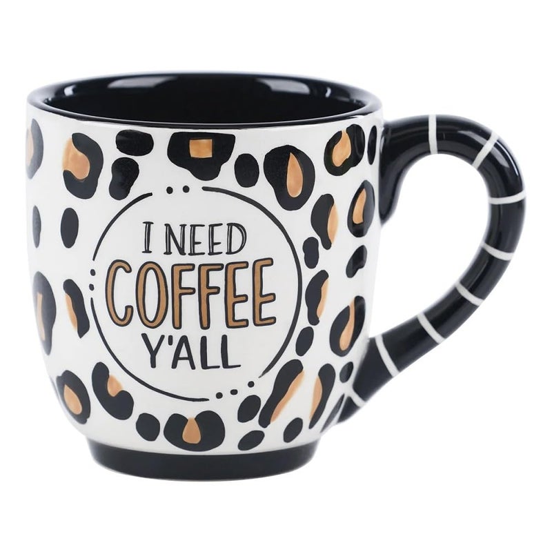 Glory Haus Everyday Inspirational and Happy Jumbo Coffee or Soup Mugs, Hand Painted 16oz Ceramic - Adventure, Camping, Faith, Lake, Mountains, Dog, Cat, Sunshine (Coffee Y'all Cheetah) - Image 1