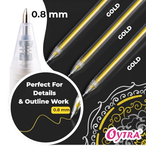 Oytra Metallic Fineliner Gold Gel Pens Set of 3 Fine Tip 0.8mm Golden Ink Pens for Journaling Calligraphy Scrapbooking Drawing Art Craft Smooth Writing Stationery for School Office - Image 3