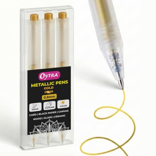 Oytra Metallic Fineliner Gold Gel Pens Set of 3 Fine Tip 0.8mm Golden Ink Pens for Journaling Calligraphy Scrapbooking Drawing Art Craft Smooth Writing Stationery for School Office - Image 1