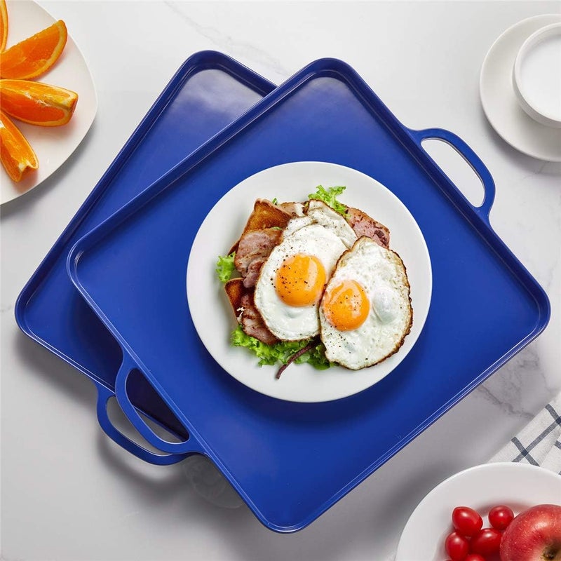 HSDT Square Serving Trays with Handles Melamine Dark Blue 125x125 Inch Spill Proof Kitchen Eating Trays Set of 2 for Cafeteria Cafe Food Appeizer Dessert Snack Dinner Lunch BreakfastTR1502 - Image 2