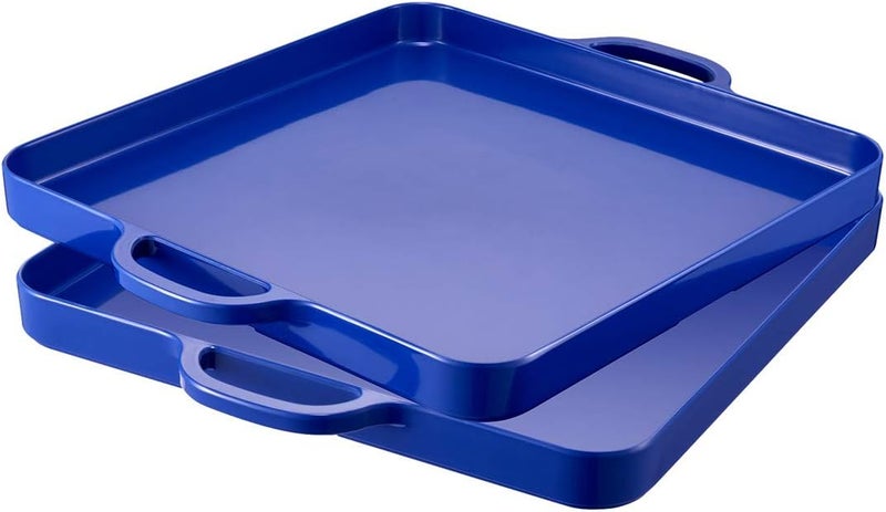 HSDT Square Serving Trays with Handles Melamine Dark Blue 125x125 Inch Spill Proof Kitchen Eating Trays Set of 2 for Cafeteria Cafe Food Appeizer Dessert Snack Dinner Lunch BreakfastTR1502 - Image 1