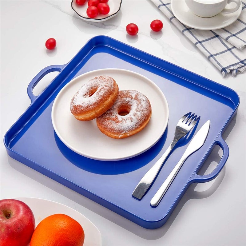 HSDT Square Serving Trays with Handles Melamine Dark Blue 125x125 Inch Spill Proof Kitchen Eating Trays Set of 2 for Cafeteria Cafe Food Appeizer Dessert Snack Dinner Lunch BreakfastTR1502 - Image 5