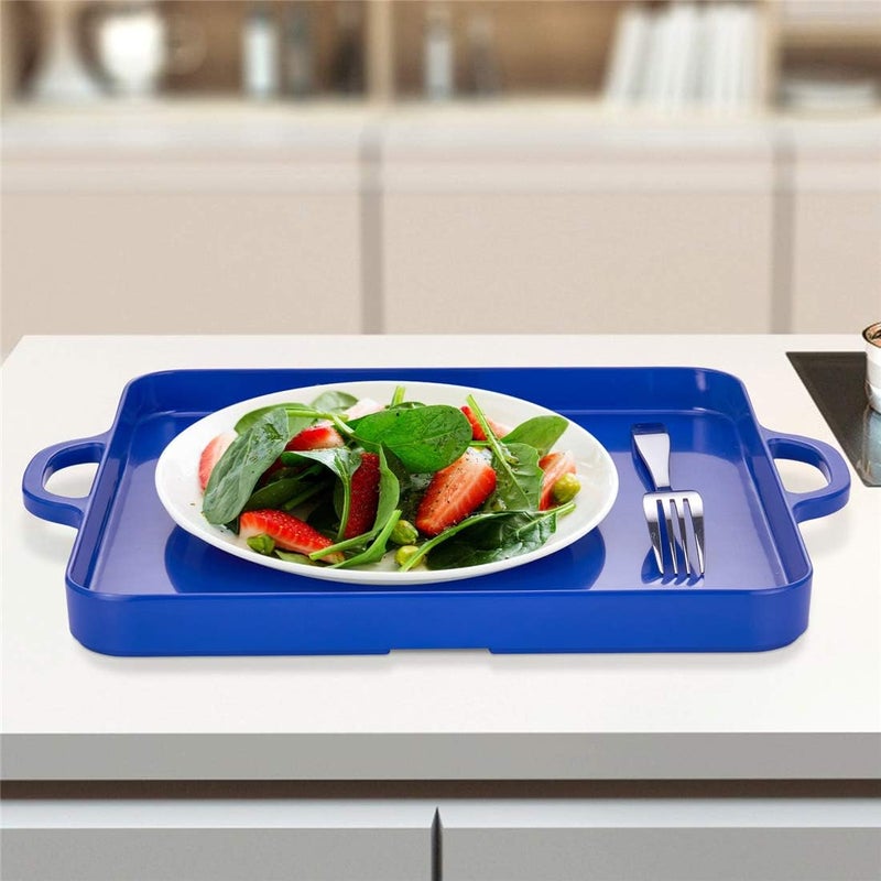 HSDT Square Serving Trays with Handles Melamine Dark Blue 125x125 Inch Spill Proof Kitchen Eating Trays Set of 2 for Cafeteria Cafe Food Appeizer Dessert Snack Dinner Lunch BreakfastTR1502 - Image 4