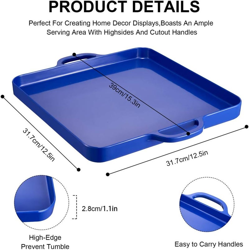 HSDT Square Serving Trays with Handles Melamine Dark Blue 125x125 Inch Spill Proof Kitchen Eating Trays Set of 2 for Cafeteria Cafe Food Appeizer Dessert Snack Dinner Lunch BreakfastTR1502 - Image 3