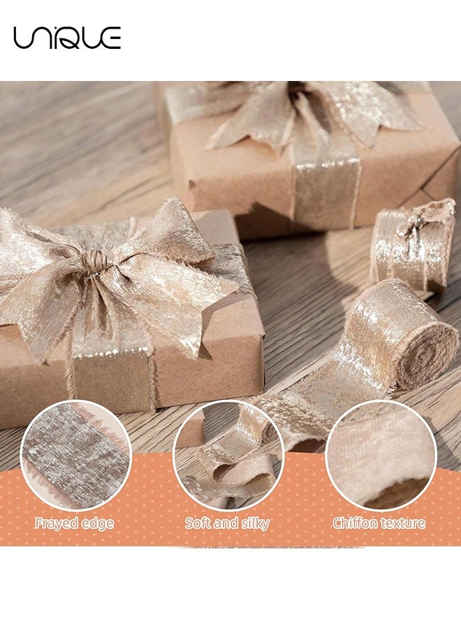 Unique 3 Pcs Chiffon Ribbon for Gift Wrapping - Flower Bouquet - 1.5in*15ft Gift Ribbon - Thick Gift Wrap Ribbon - Decorative Ribbon for Wedding - Crafts (Gold/Purple/Pink) - Image 2