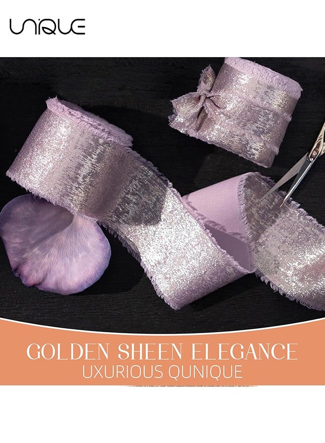 Unique 3 Pcs Chiffon Ribbon for Gift Wrapping - Flower Bouquet - 1.5in*15ft Gift Ribbon - Thick Gift Wrap Ribbon - Decorative Ribbon for Wedding - Crafts (Gold/Purple/Pink) - Image 3