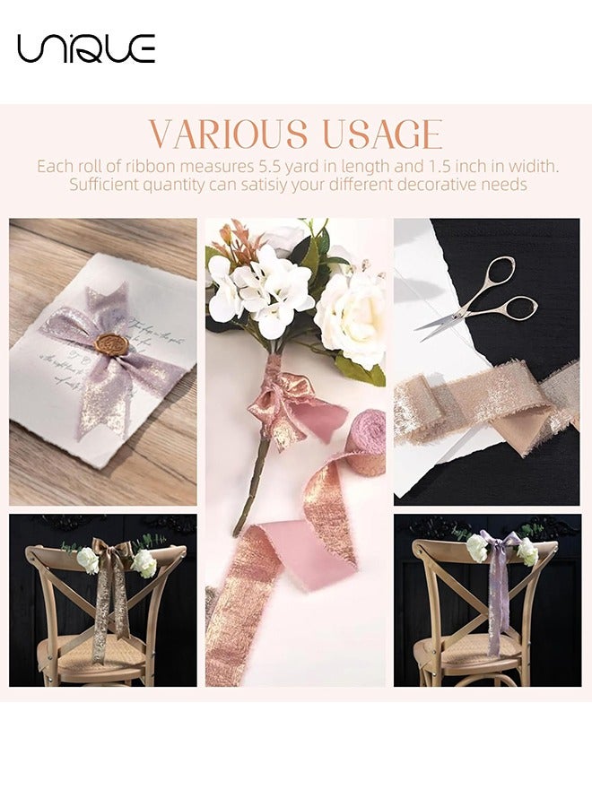 Unique 3 Pcs Chiffon Ribbon for Gift Wrapping - Flower Bouquet - 1.5in*15ft Gift Ribbon - Thick Gift Wrap Ribbon - Decorative Ribbon for Wedding - Crafts (Gold/Purple/Pink) - Image 5