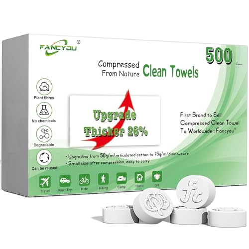 Fancyou Compressed Disposable Face Towel Kit Thicken Facial Cleansing Cloths TowelettesCompact Portable Wash Cotton Wipes Tablets Coin Tissues for Beauty Salon Personal Care Travel500 PCS White