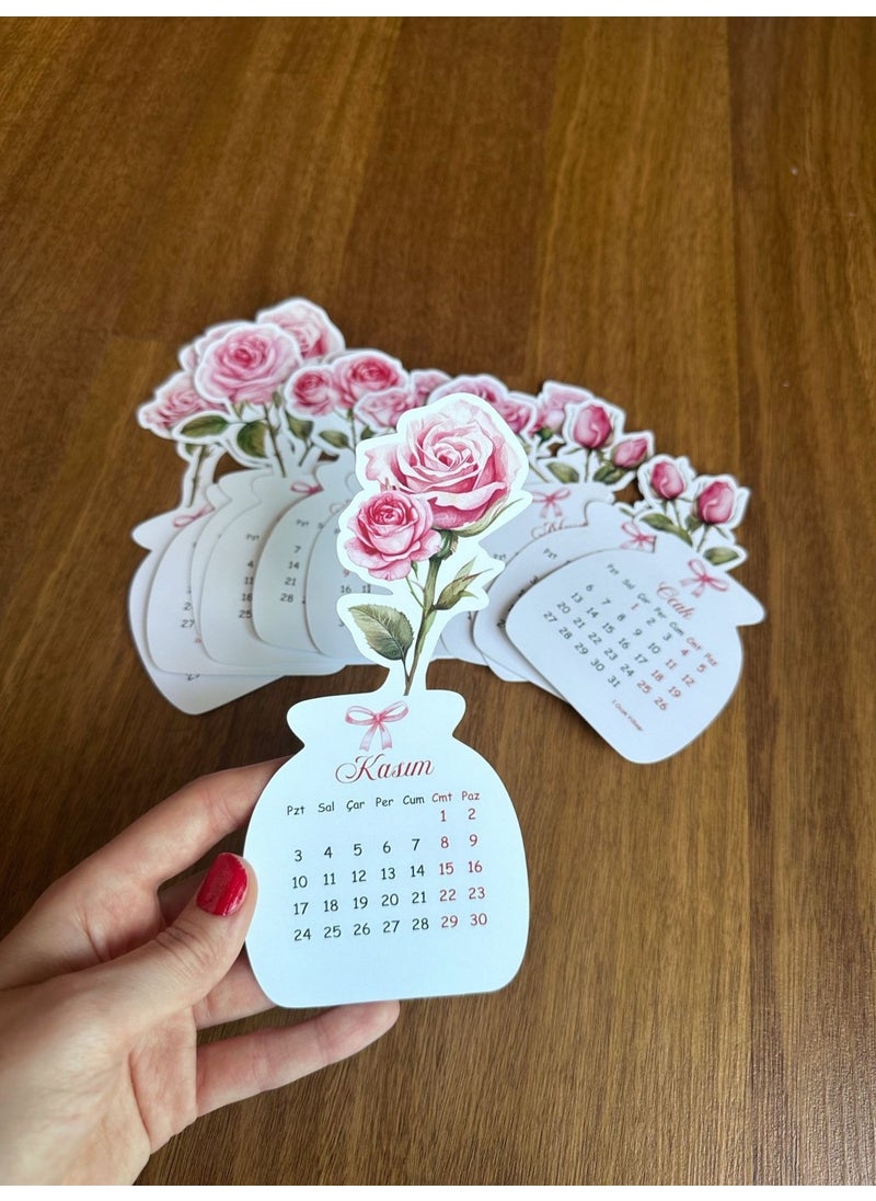Sticker Ekspres - Sticker Express 2025 Wooden Stand Floral Special Design Calendar, 2025 Rose Calendar Desktop New Year's Gift - Image 1
