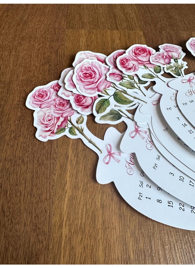 Sticker Ekspres - Sticker Express 2025 Wooden Stand Floral Special Design Calendar, 2025 Rose Calendar Desktop New Year's Gift - Image 1