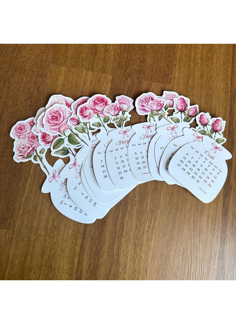 Sticker Ekspres - Sticker Express 2025 Wooden Stand Floral Special Design Calendar, 2025 Rose Calendar Desktop New Year's Gift - Image 1