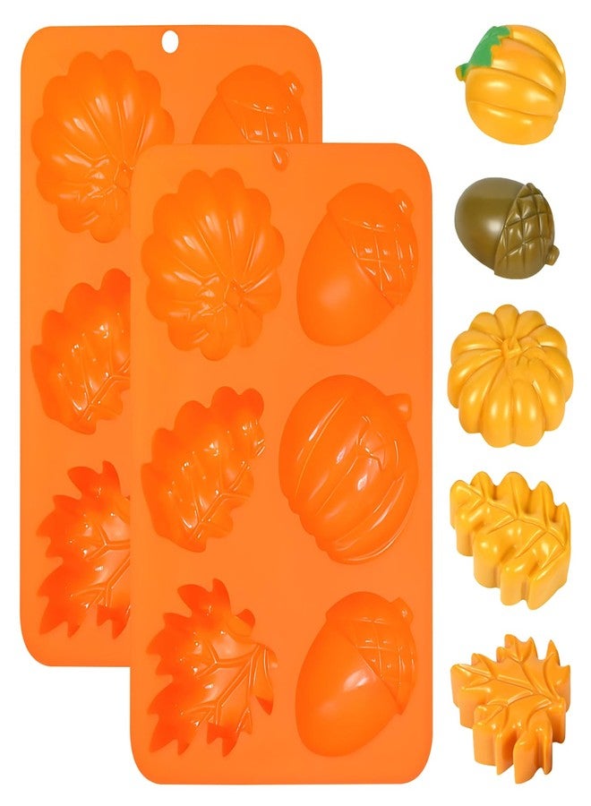 Fchil Fall Silicone Molds, 12-Cavity 3D Pumpkin Autumn Maple Leaf Acorn Cake Pan for Thanksgiving Harvest Theme Baking Chocolate Pudding Jelly Soap Ice Cube, 2Pcs - Image 1