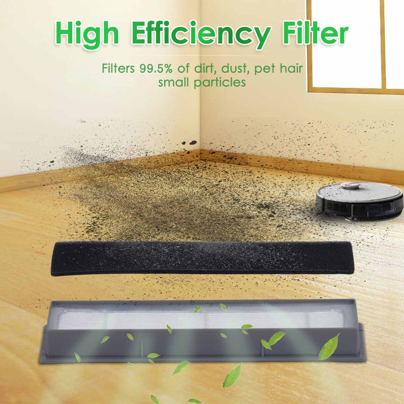 CHAIN PEAK قطع غيار N10 لروبوت المكنسة الكهربائية Ecovacs DEEBOT OZMO N10 N10 Plus 920 950 T8 AIVI Max T9 T5 N5 N7 N8+ N8 Pro Plus، 1 فرشاة أساسية، 3 فلاتر HEPA، 6 فرش جانبية - Image 4