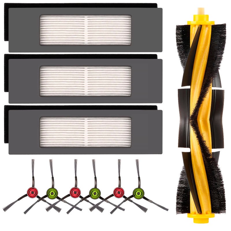 CHAIN PEAK قطع غيار N10 لروبوت المكنسة الكهربائية Ecovacs DEEBOT OZMO N10 N10 Plus 920 950 T8 AIVI Max T9 T5 N5 N7 N8+ N8 Pro Plus، 1 فرشاة أساسية، 3 فلاتر HEPA، 6 فرش جانبية - Image 1