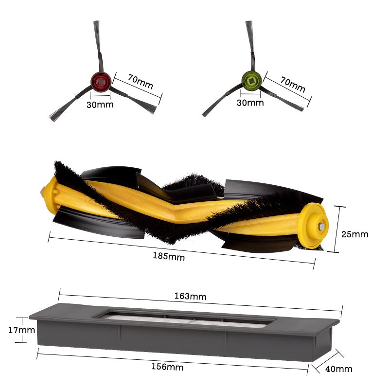 CHAIN PEAK قطع غيار N10 لروبوت المكنسة الكهربائية Ecovacs DEEBOT OZMO N10 N10 Plus 920 950 T8 AIVI Max T9 T5 N5 N7 N8+ N8 Pro Plus، 1 فرشاة أساسية، 3 فلاتر HEPA، 6 فرش جانبية - Image 5