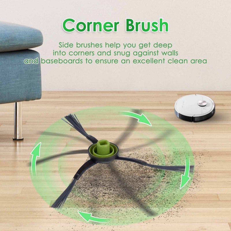 CHAIN PEAK قطع غيار N10 لروبوت المكنسة الكهربائية Ecovacs DEEBOT OZMO N10 N10 Plus 920 950 T8 AIVI Max T9 T5 N5 N7 N8+ N8 Pro Plus، 1 فرشاة أساسية، 3 فلاتر HEPA، 6 فرش جانبية - Image 3