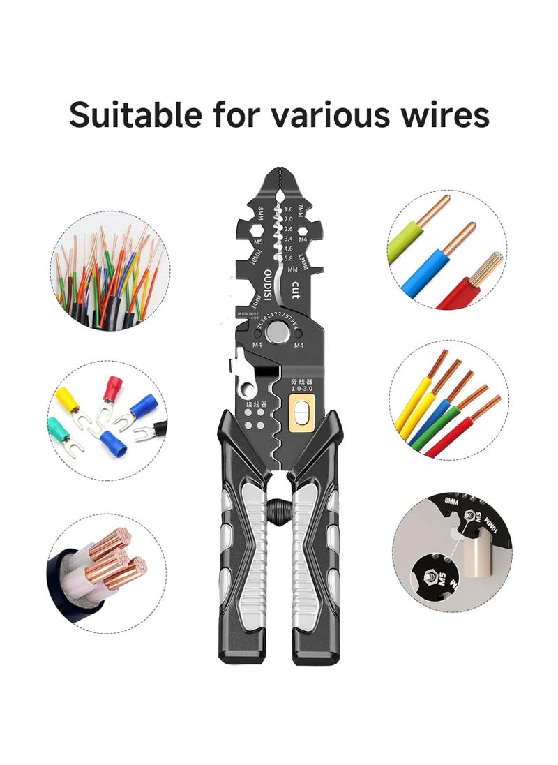 Wire stripper tool,25-in-1 Multifunction wire strippers electeical,8" Multifunctional Electricion Pliers for Wire Stripping Cutting and Crimping with Splitting and Winding,Gift for father