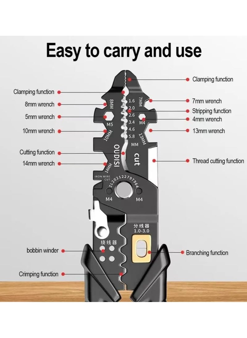 Wire stripper tool,25-in-1 Multifunction wire strippers electeical,8" Multifunctional Electricion Pliers for Wire Stripping Cutting and Crimping with Splitting and Winding,Gift for father