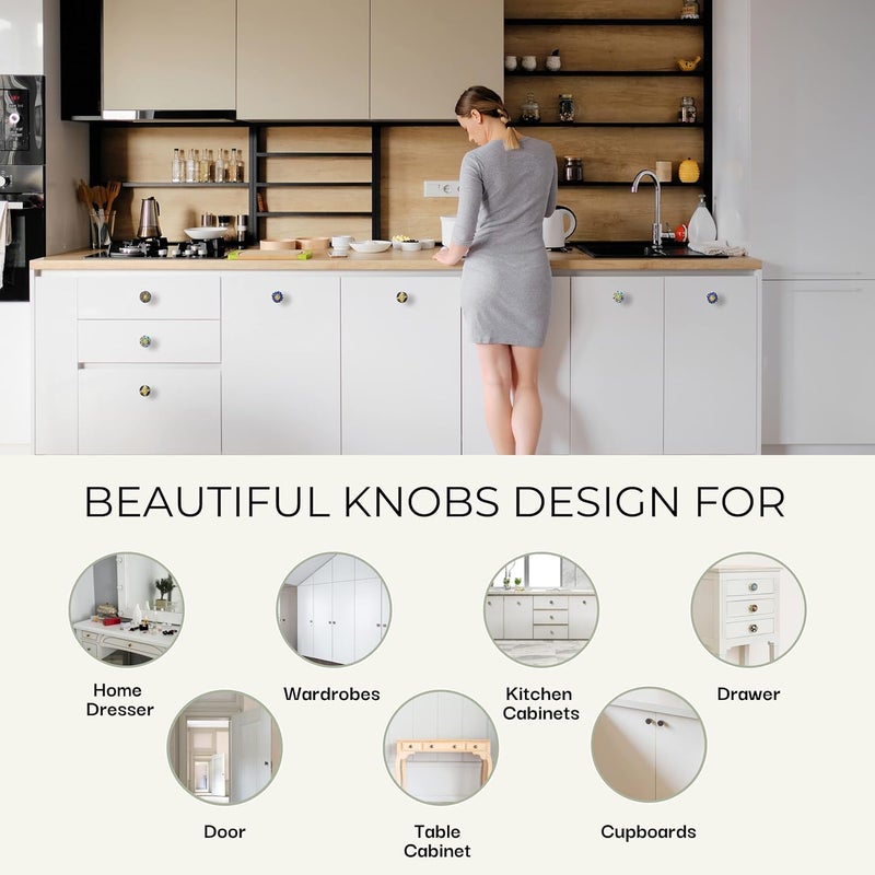 FURNISHFUL FINESSE FURNISHFUL FINESSE Ceramic Assorted Golden Print Knobs for Door Drawer Cabinet Cupboard Dresser Kitchen Furniture Hardware Wardrobe Pull Handle for Home Decor Pack of 25 Dark Brown  - Image 4