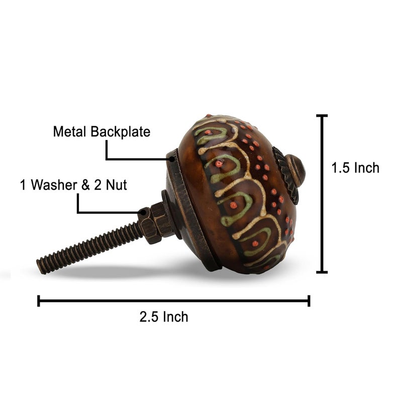 FURNISHFUL FINESSE FURNISHFUL FINESSE Ceramic Assorted Golden Print Knobs for Door Drawer Cabinet Cupboard Dresser Kitchen Furniture Hardware Wardrobe Pull Handle for Home Decor Pack of 25 Dark Brown  - Image 2