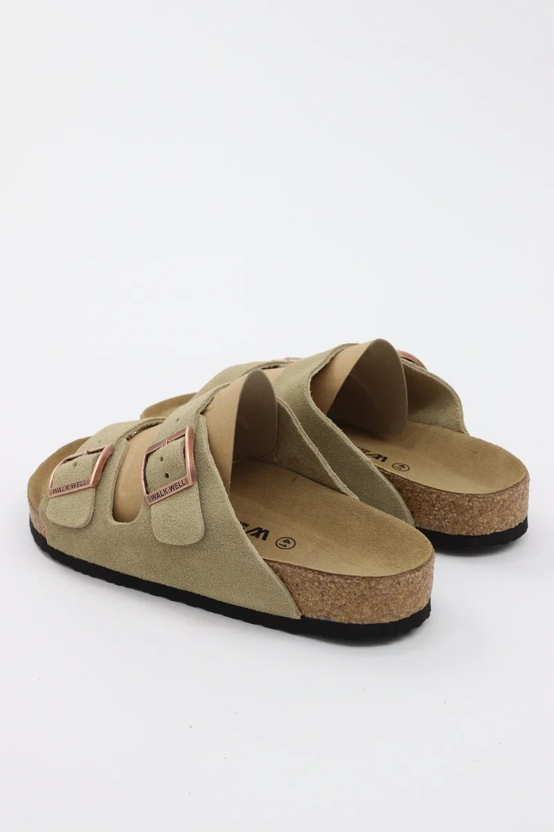 Walk Well KHAKI Walk Well Genuine Suede Leather Slides for Men | Best Price UAE
