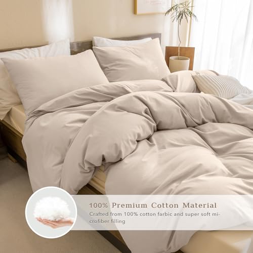 CozyTide King Size Comforter Set,Washed Cotton Boho Bedding Comforter Set Soft Lightweight Fluffy Aesthetic Bedding Set 3 Pieces(1 Beige Khaki Comforter and 2 Pillowcases) - Image 3
