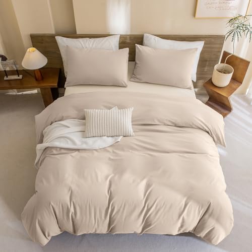 CozyTide King Size Comforter Set,Washed Cotton Boho Bedding Comforter Set Soft Lightweight Fluffy Aesthetic Bedding Set 3 Pieces(1 Beige Khaki Comforter and 2 Pillowcases) - Image 2