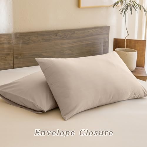 CozyTide King Size Comforter Set,Washed Cotton Boho Bedding Comforter Set Soft Lightweight Fluffy Aesthetic Bedding Set 3 Pieces(1 Beige Khaki Comforter and 2 Pillowcases) - Image 5