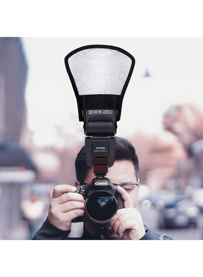 HY 2 Pack Flash Diffuser Reflector - 2-Sided White/Silver Bend Bounce Flash Reflector Kit with Elastic Strap for Canon, Nikon, Sony, Fuji and All Speedlight Flashes - Image 2