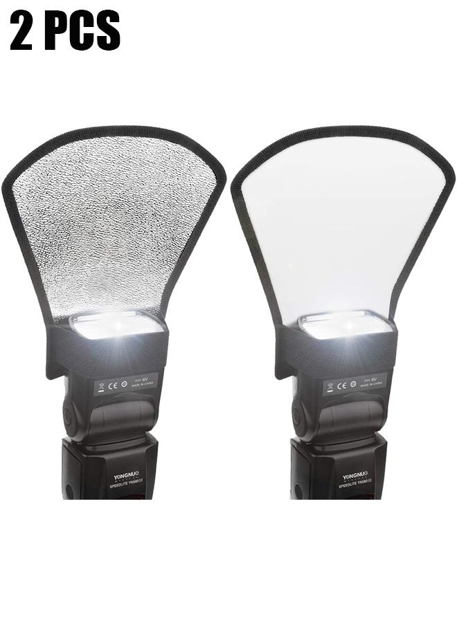 HY 2 Pack Flash Diffuser Reflector - 2-Sided White/Silver Bend Bounce Flash Reflector Kit with Elastic Strap for Canon, Nikon, Sony, Fuji and All Speedlight Flashes - Image 1