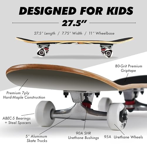 Magneto Beginner Skateboard - Smooth Ride with 51mm 95A Wheels & ABEC-5 Bearings for Cruiser Board - Double-Kick 9-Ply Maple Concave Deck for Kid Skateboard - 27.5" x 7.75" - Image 4
