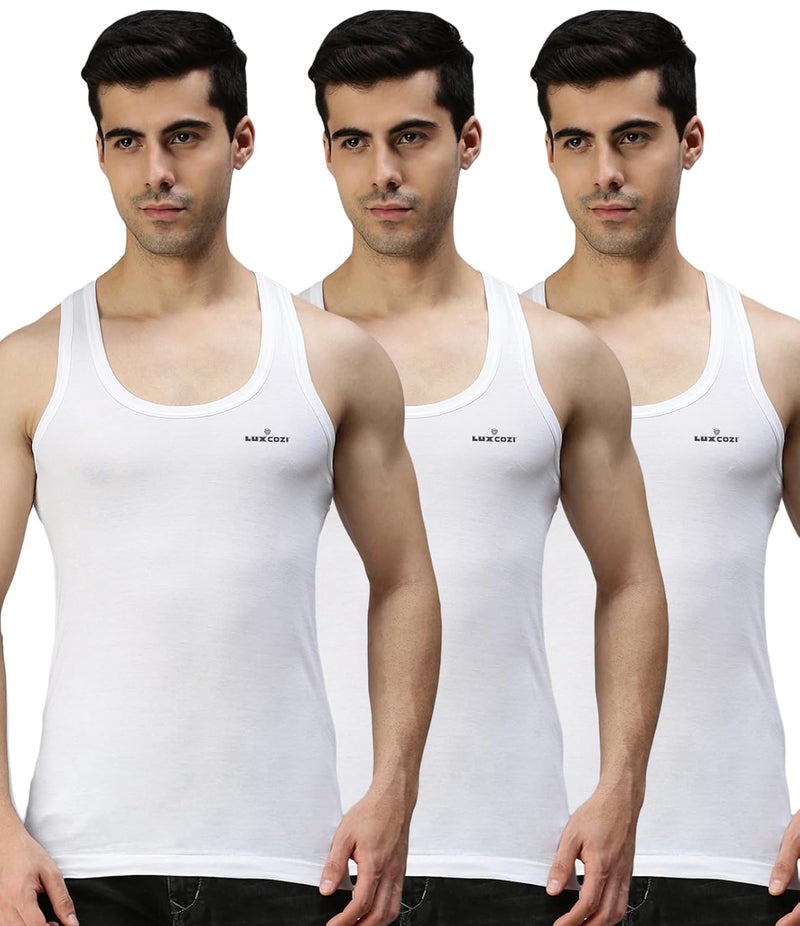 Lux Cozi Men's Solid White Vest | Vest for Men | Pack of 3 - Image 1