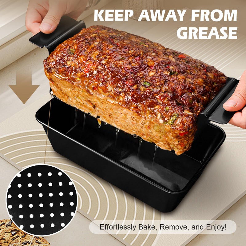 Dipanist Pullman Loaf Pan with Lid + Non-Stick Meatloaf Pan with Draining Insert, Carbon Steel Bakeware with Scraper & Brush, 2LB Baking Pans for Homemade Bread & Meatloaf - Image 3