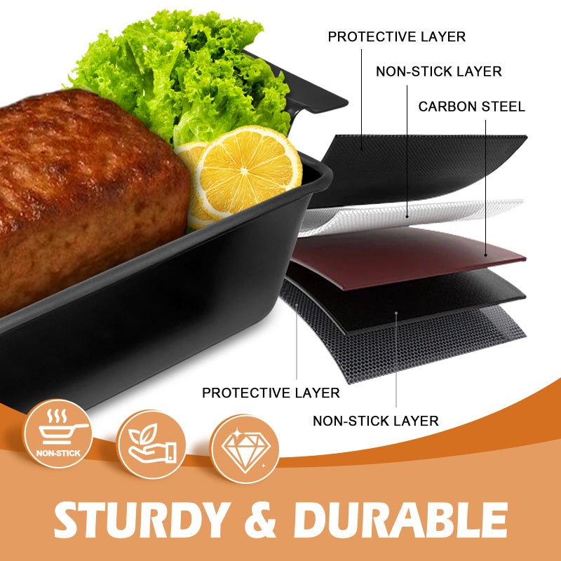 Dipanist Pullman Loaf Pan with Lid + Non-Stick Meatloaf Pan with Draining Insert, Carbon Steel Bakeware with Scraper & Brush, 2LB Baking Pans for Homemade Bread & Meatloaf - Image 5