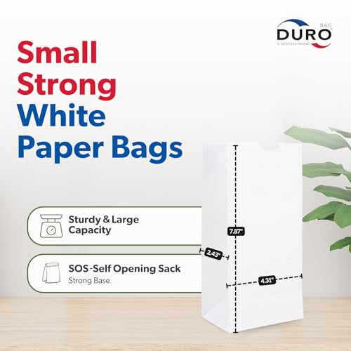 DURO 2# White Paper Popcorn Bags 25-Count, Bulk Small White Paper Bags Lunch Size 4.31 x 2.43 x 7.87 Inches, Dubl Life SOS Paperbag for Candy, Cookies, Sandwich, Snacks & Treats - Image 3