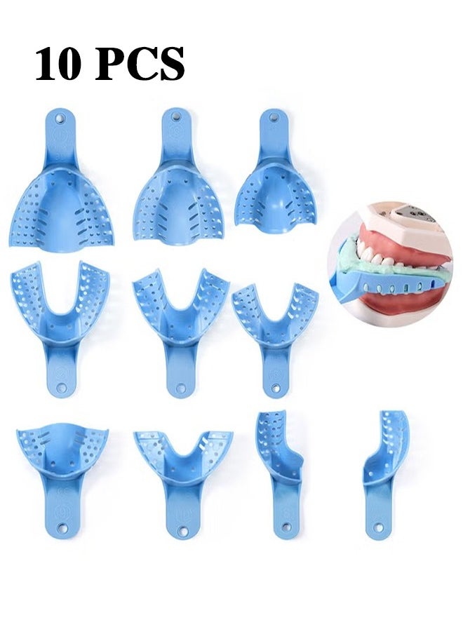 Realfrog Dental Impression Trays Autoclavable 10 PCS Perforated Impression Trays Set Plastic Teeth Holder for Dental Clinic Lab Equipment Dental Students-Blue  - Image 1