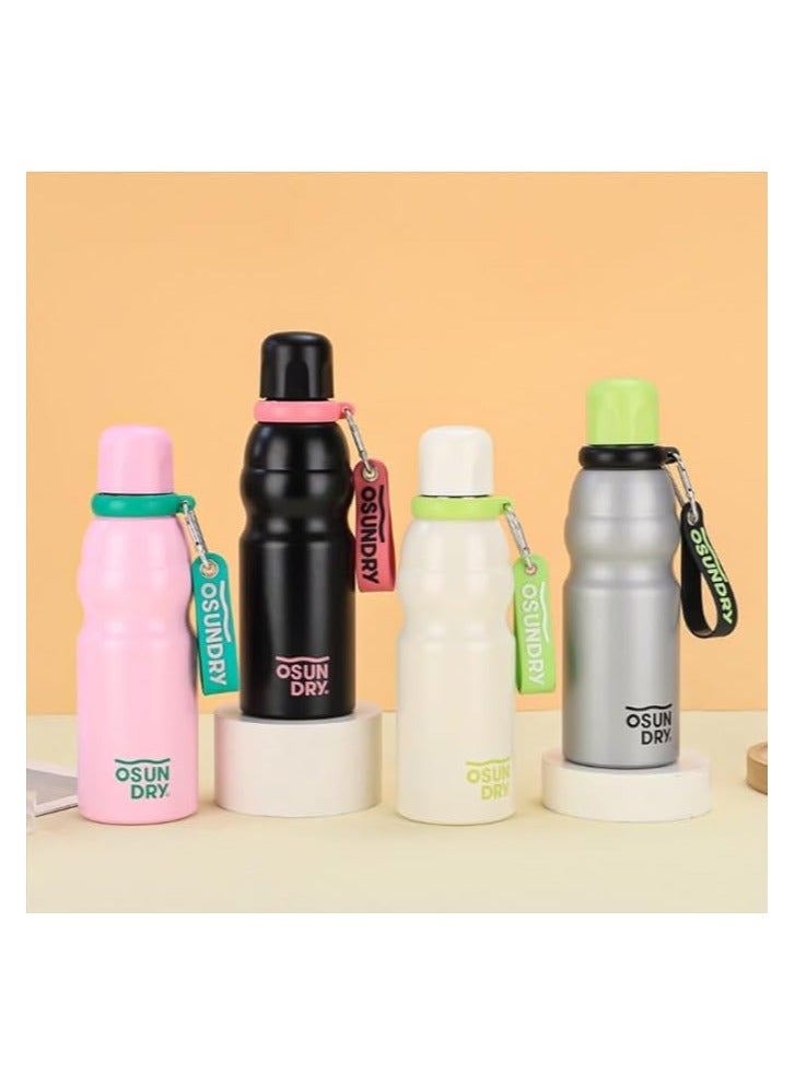 زجاجة ثيرموس معزولة من الستانلس ستيل بسعة 520 مل، للمشروبات الساخنة والباردة للمكتب والمنزل والمدرسة والسفر وصالة الالعاب الرياضية، هيكل من الستانلس ستيل محمولة بحبل مطاطي (اوف وايت) - Image 2