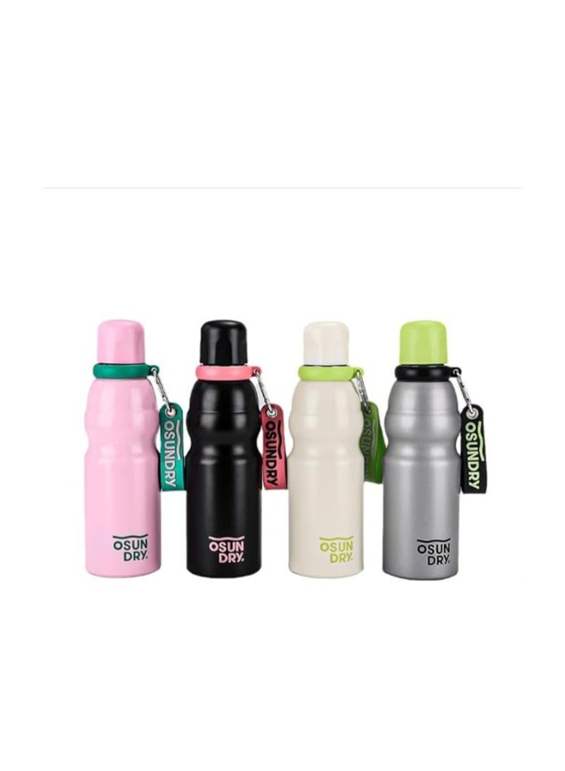 زجاجة ثيرموس معزولة من الستانلس ستيل بسعة 520 مل، للمشروبات الساخنة والباردة للمكتب والمنزل والمدرسة والسفر وصالة الالعاب الرياضية، هيكل من الستانلس ستيل محمولة بحبل مطاطي (اوف وايت) - Image 4