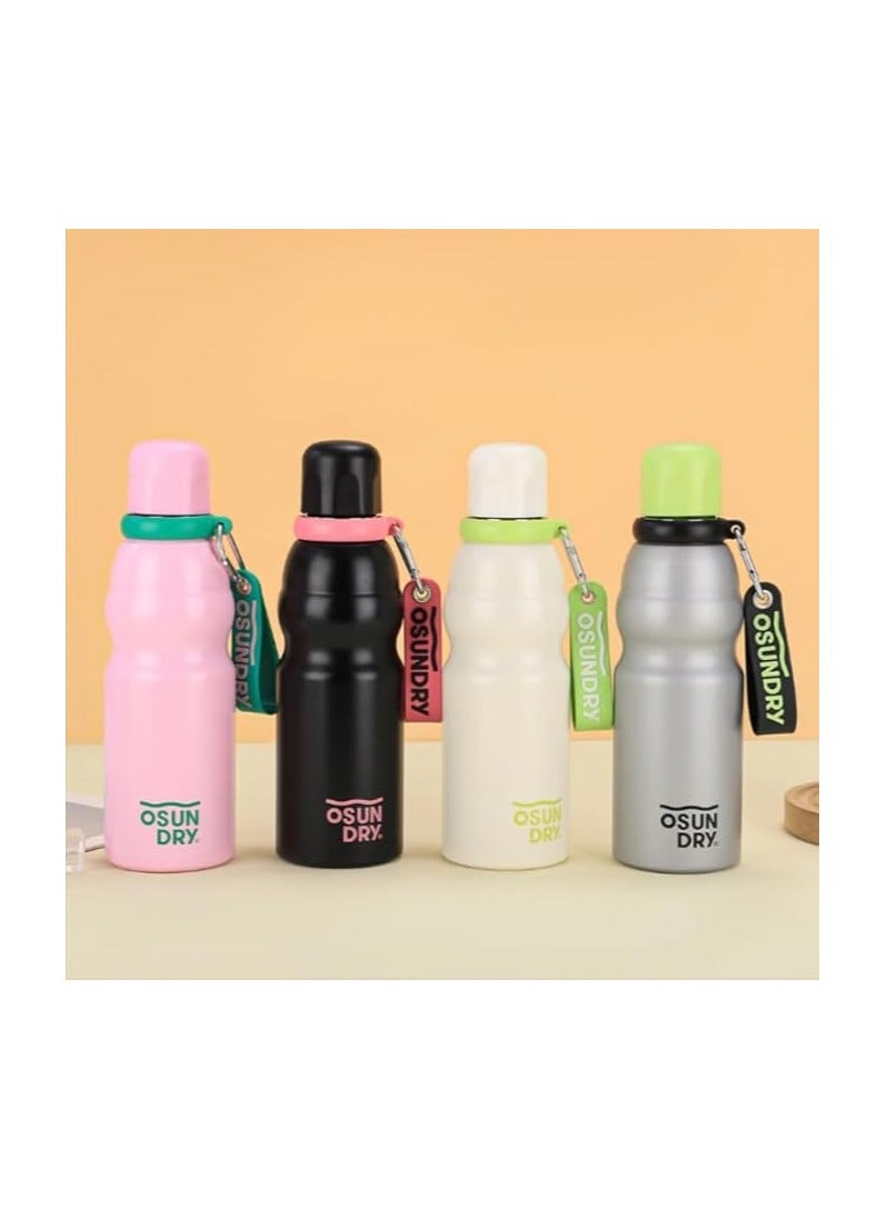 زجاجة ثيرموس معزولة من الستانلس ستيل بسعة 520 مل، للمشروبات الساخنة والباردة للمكتب والمنزل والمدرسة والسفر وصالة الالعاب الرياضية، هيكل من الستانلس ستيل محمولة بحبل مطاطي (اوف وايت) - Image 3