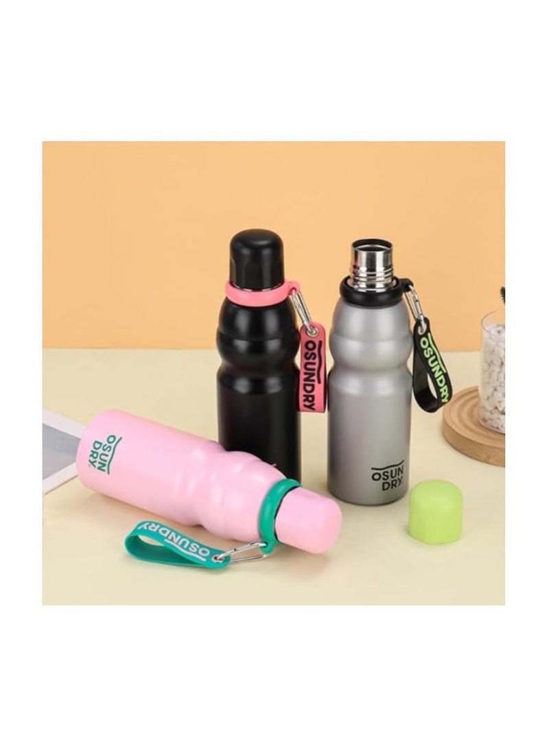 زجاجة ثيرموس معزولة من الستانلس ستيل بسعة 520 مل، للمشروبات الساخنة والباردة للمكتب والمنزل والمدرسة والسفر وصالة الالعاب الرياضية، هيكل من الستانلس ستيل محمولة بحبل مطاطي (اوف وايت) - Image 5