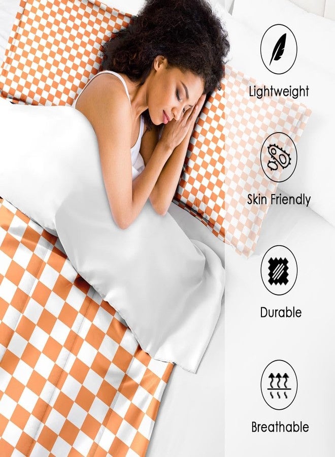 Nesphy Checkered Geometric Bright Orange Quilt Comforter Set Twin Size, Minimalist Trendy Bauhaus Checkerboard Grid Soft Bedding Sets Plaid Comforter with 1 Pillowcase for Kids Adults Bedroom Bed Decor - Image 4