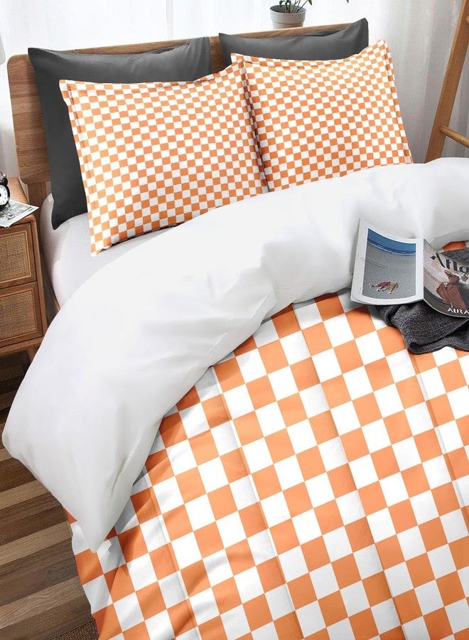 Nesphy Checkered Geometric Bright Orange Quilt Comforter Set Twin Size, Minimalist Trendy Bauhaus Checkerboard Grid Soft Bedding Sets Plaid Comforter with 1 Pillowcase for Kids Adults Bedroom Bed Decor - Image 2